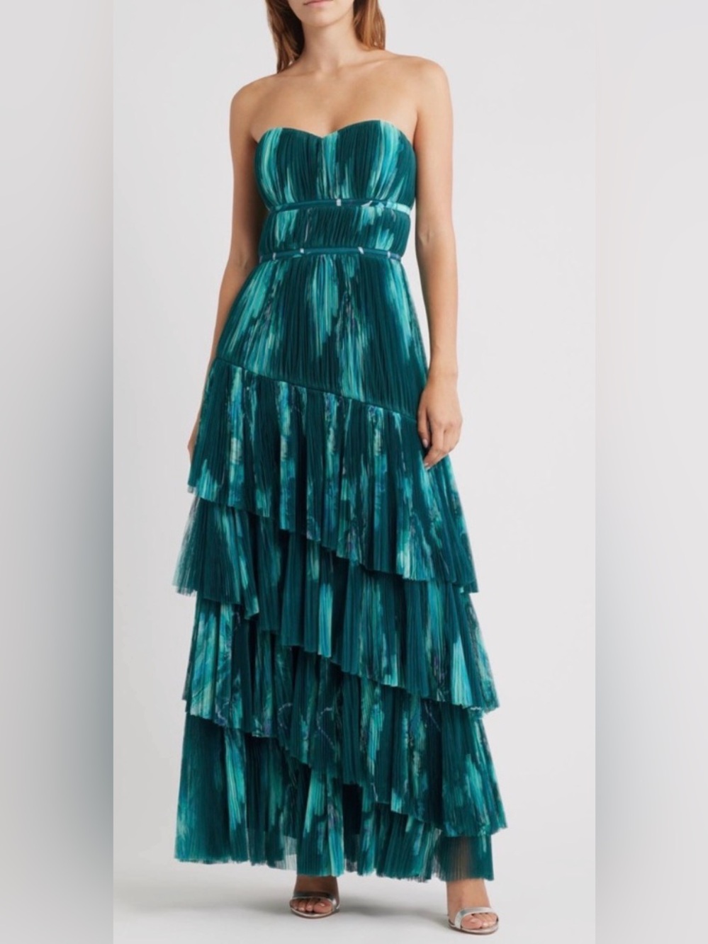 NEW Hutch Lanza Pleated tulle Gown Teal Breezy Bloom Sz 8